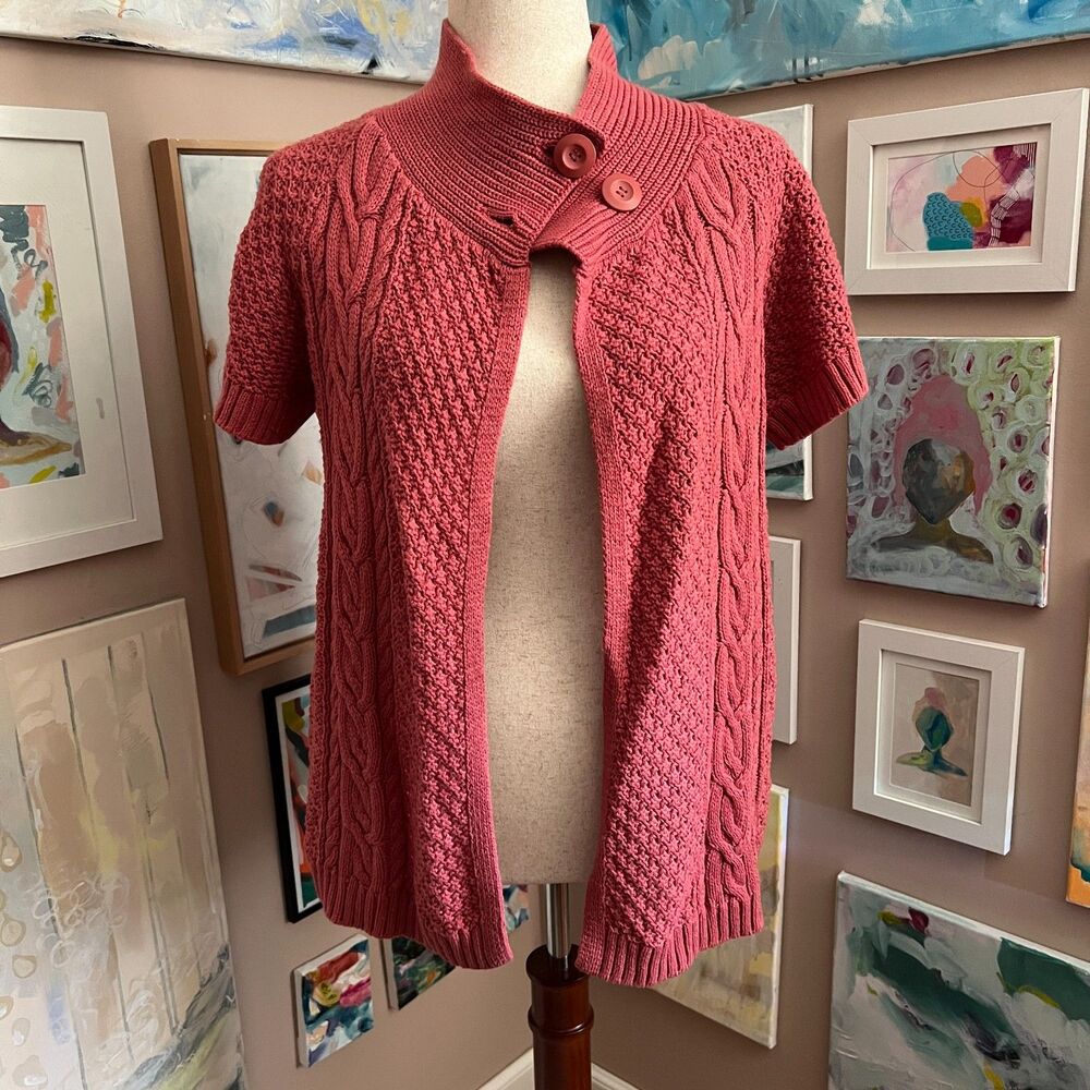 Sonoma y2k Pink Cable Knit Short Sleeve Cardigan Cottagecore Granola‎ Womens M